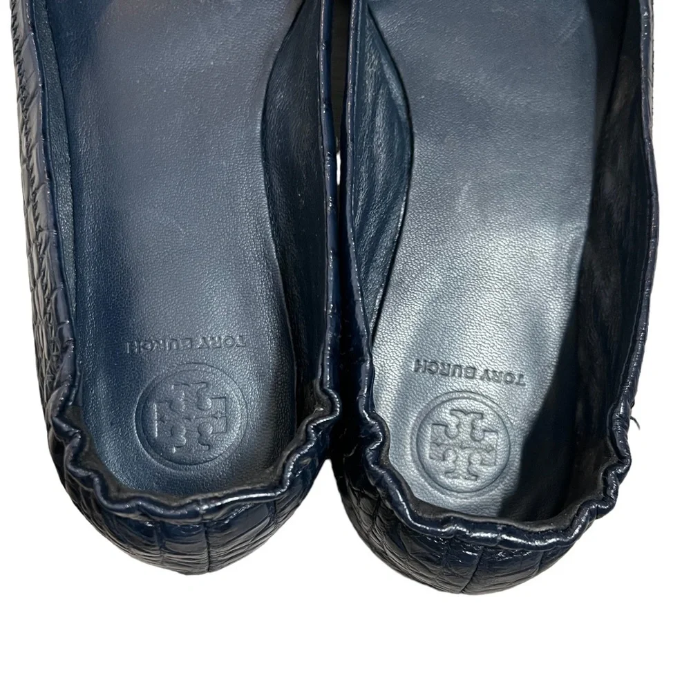 Tory Burch Minnie Croc ballet slides navy blue size 6